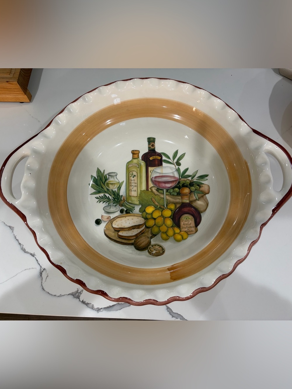 Italian Decorative Olive & Wine Ceramic Serving Bowl - brand new